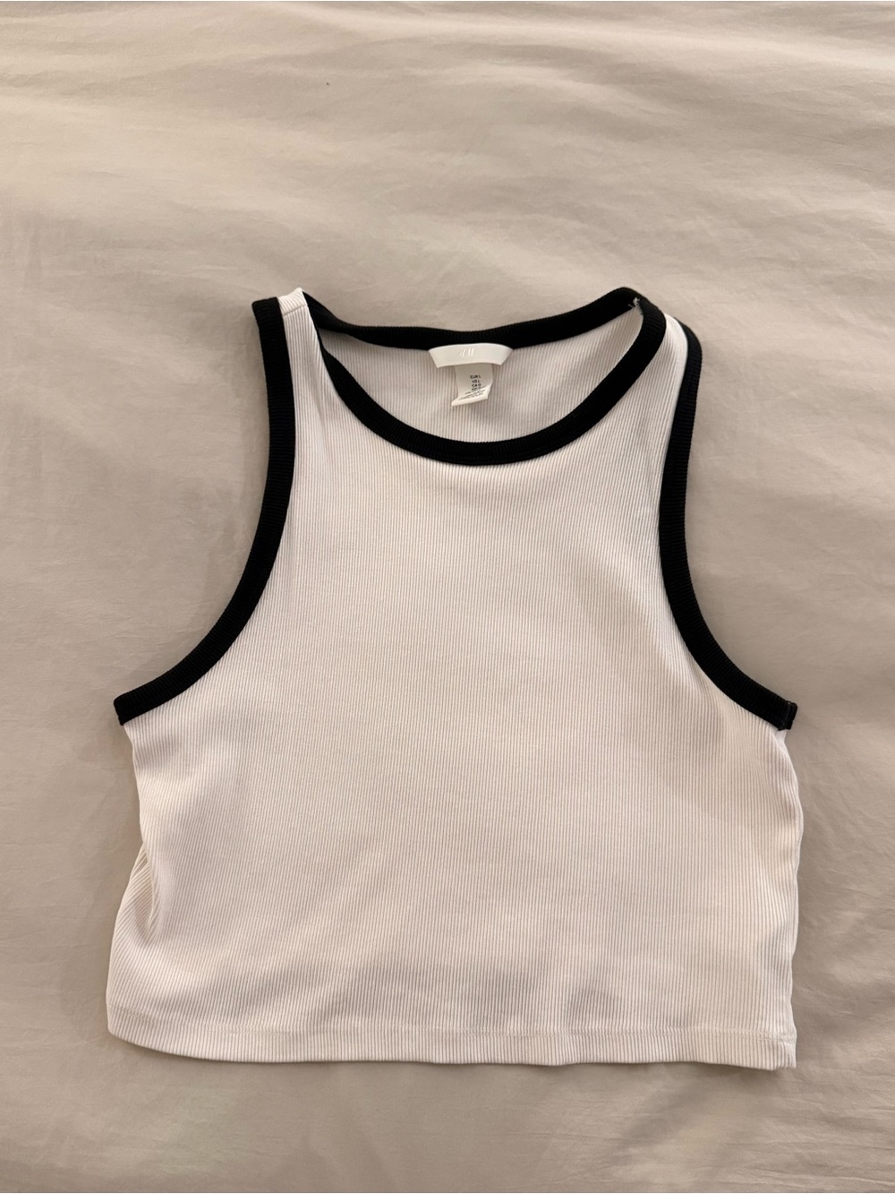 White Ribbed Crop Top with Black Trim